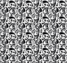 Seamless white background with black pattern in baroque style. Vector retro illustration. Ideal for printing on fabric or paper for wallpapers, textile, wrapping
