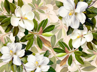 Abstract of white Magnolia flowers. Print for interior printing. - 390336313