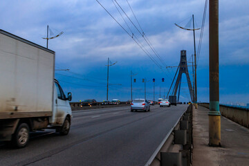 North bridge (Moscow bridge) across the Dnieper river in Kiev, Ukraine