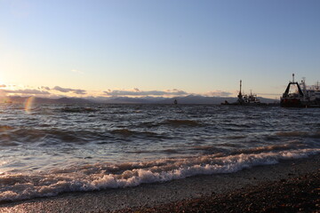 sunset in the bay of the pacific ocean