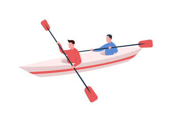 Kayakers flat color vector faceless character. Active lifestyle. Water sport. People swimming in canoe with oar. Kayaking isolated cartoon illustration for web graphic design and animation