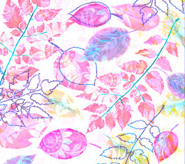 Autumn foliage as background, watercolor drawing artwork