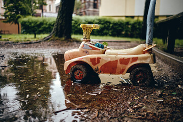Playground. Rainy day, the children are in the houses. In addition to the pandemic that surrounded us, the rain additionally made it impossible to play. We are all waiting for better and better days. 
