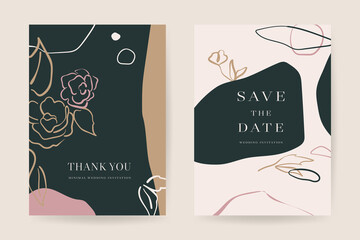Online wedding invitations vector template. Save the date, Thank you cards, RSVP, digital wedding anniversary cards . Electronic wedding card design for wedding celebration. Vector illustration.
