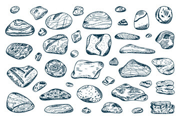 Sea stones set. Hand drawn doodle Sea Pebbles - vector illustration