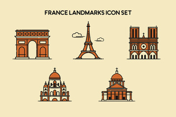 France Landmarks Building Lineal Icon Pack - Landmarks Building Icon Vector Illustration Concept. 