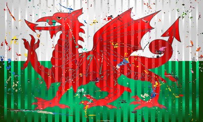 Wales flag with color stains - Illustration, 
Three dimensional flag of Wales