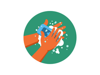 Flat Illustration of Wash Hands with Soap - Healthcare Prevention vector Flat design.