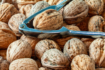 Noix en vrac et casse noix dans une coupe	