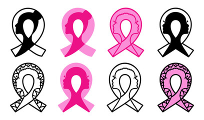 Set of Breast Cancer Awareness ribbons isolated on white background. Vector illustration.