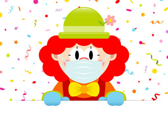 Rothaariger Clown Hält Horizontales Banner Luftschlangen Und Konfetti