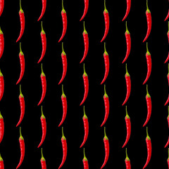 seamless simple pattern of one red hot pepper on black background
