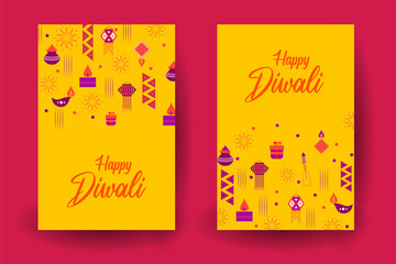 illustration of decorative holiday object on Happy Diwali background for light festival of India