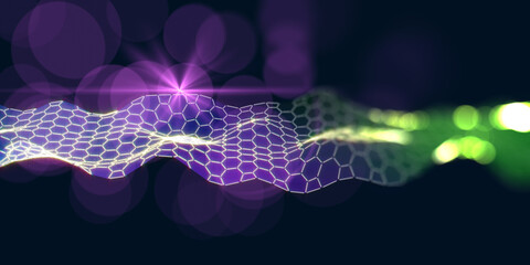 Fototapeta premium Abstract hexagon grid technology defocus background. Artificial intelligence. Algorithms deep learning. Virtual reality. Data science learning. Blockchain.
