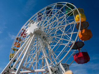 A view of colorful ferris wheel in Tibidabo Park, Barcelona, Spain.
