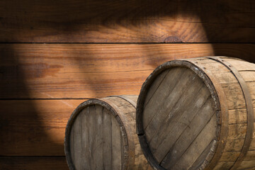 Background with wooden deck table on green grunge background