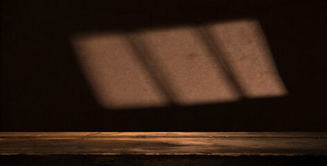 Background with wooden deck table on green grunge background