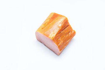 a piece of smoked pork - isolated on white background - top view