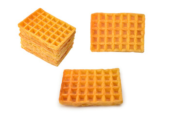 Belgian waffle isolated on white background.