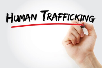 Human Trafficking text with marker, concept background