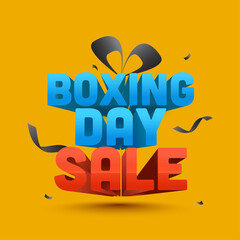 3D Style Boxing Day Sale Text On Yellow Background Can Be Used As Poster Design.