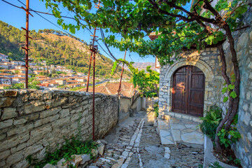 Fototapeta na wymiar A small street in Berat, Albania