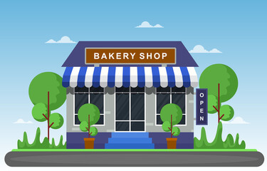 Showcase Bakery Shop Food Store Facade Street Cartoon Illustration