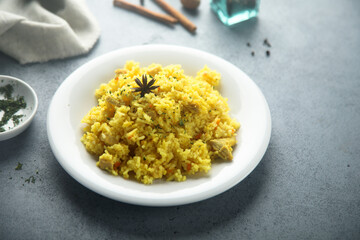 Delicious rice with spices in a bowl