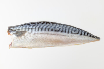 Raw mackerel on a white background