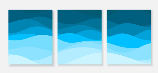 Blue ocean wave flowing curve banner collection set abstract background vector illustration.