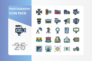 Photography icon pack for your web site design, logo, app, UI. Vector graphics illustration and editable stroke. EPS 10.