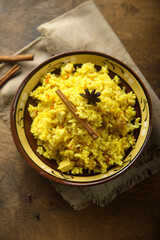 Delicious rice with spices in a bowl
