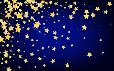 Gold Bright Stars Vector Blue Background. Shimmer 