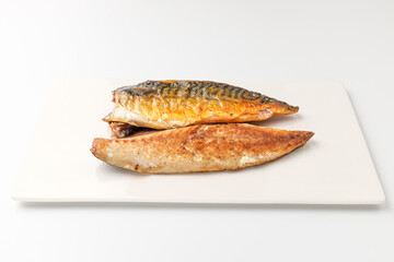 Grilled mackerel on white background