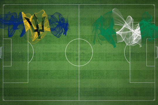 Barbados vs Nigeria Soccer Match, national colors, national flags, soccer field, football game, Copy space