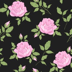 Vintage flowers and leaves. A bouquet of roses. Seamless patterns. Isolated vector illustrations.