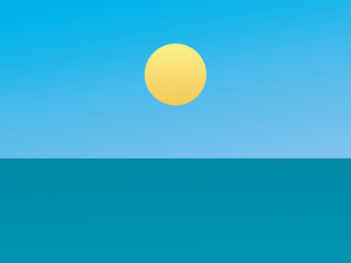 
37.  Vector art poster with minimalistic concept. A simple image of sun at sea by day. Graphic image with gradients. Illustration is great for notebook or book cover, web banner with creation atmosph