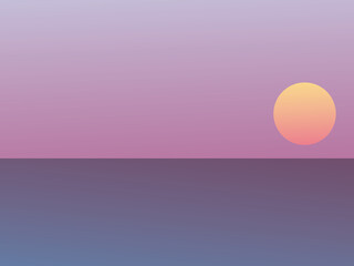   Vector art poster with minimalistic concept. A simple image of Sunset in the ocean by evening. Graphic image with gradients. Illustration is great for notebook or book cover, web banner with creatio