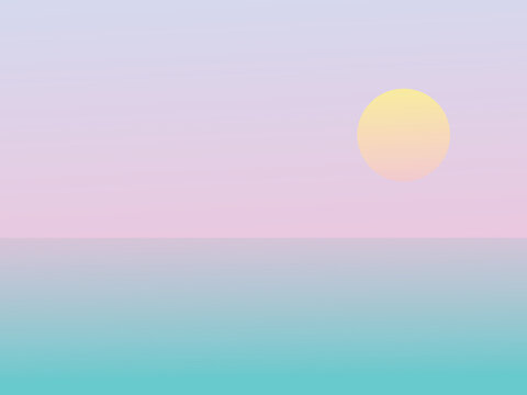   Vector art poster with minimalistic concept. A simple image of Sunset in the ocean by evening. Graphic image with gradients. Illustration is great for notebook or book cover, web banner with creatio