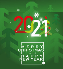 Merry Christmas and Happy New 2021 Year greeting card, poster or  banner design concept