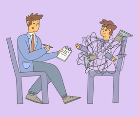 A man takes notes from a guy with problems