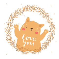 cute ginger cat. postcard i love you