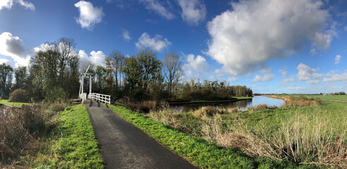 Panoramic from a bridge over a canal in a nature reserve