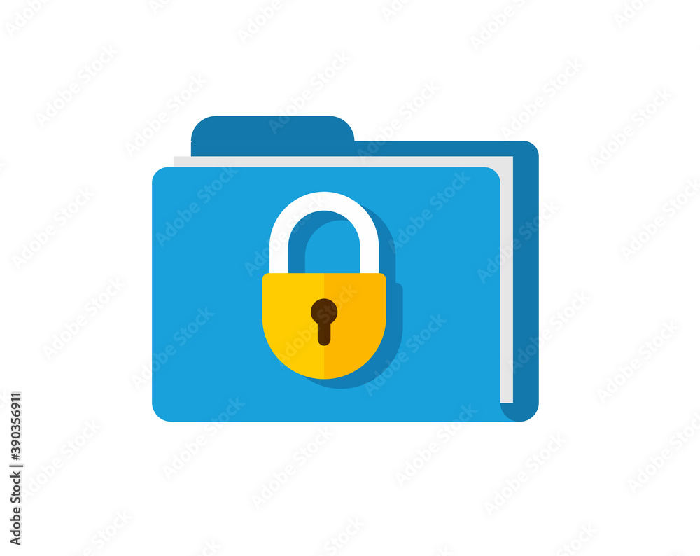 Poster secure confidential files folder with paper documents access and private lock vector flat icon, perm