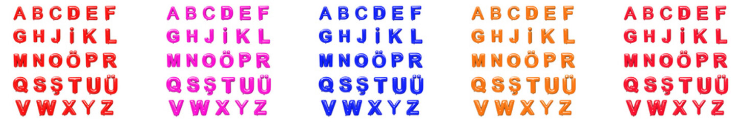 Colorful inflatable balloons alphabet. White background. 3d illustration