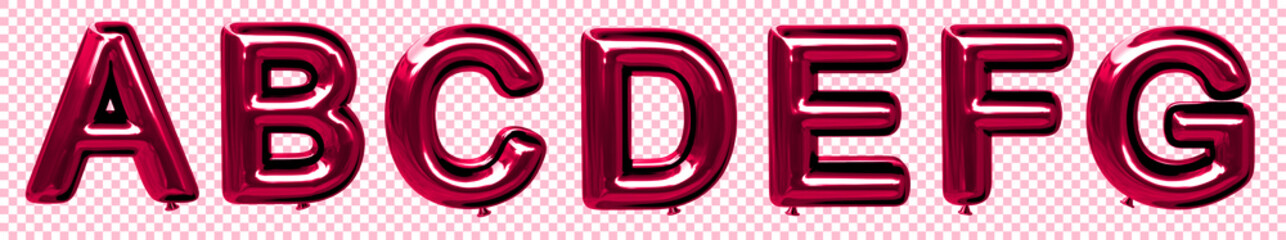Red alphabet A, B, C, D, E, F, G. 3d illustration. Transparent background