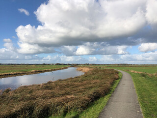 Path through grassland towards Nieuwehorne