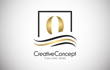 O gold letter logo design with frame swoosh. Creative monogram design vector illustration.
