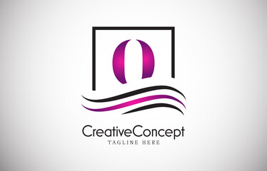 O purple letter logo design with frame swoosh. Creative monogram design vector illustration.
