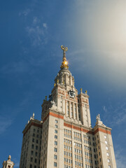 Fototapeta na wymiar Moscow University tower in the sun.